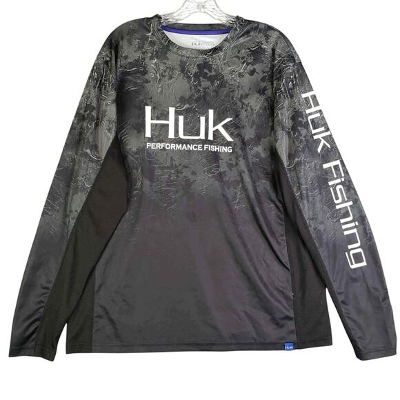 Huk Fishing Performance Shirt Long Sleeve Men’s Size Large L Stretch Gray - Picture 2 of 8